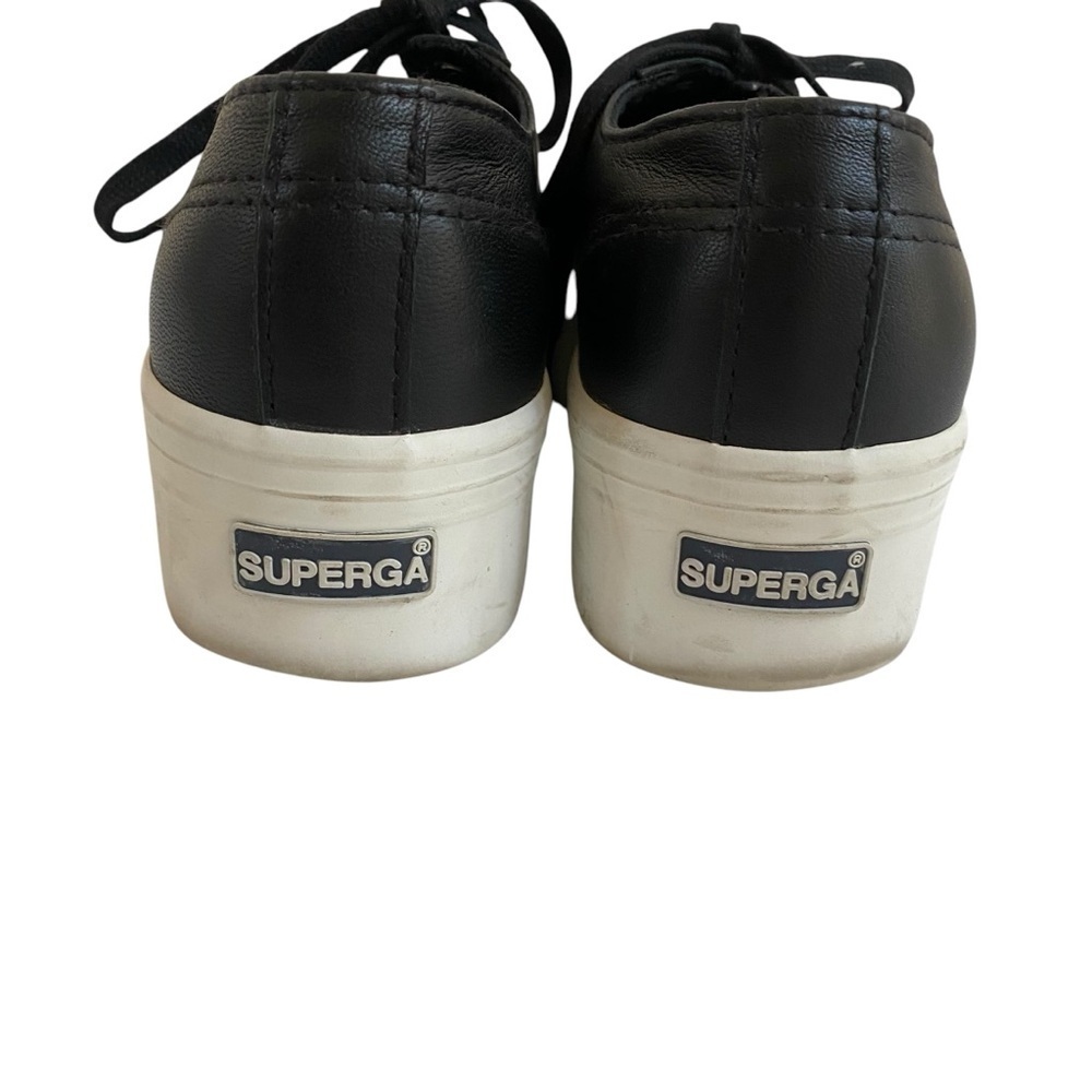 Superga EUC 2790 Nappa Black Leather Platform Sneakers EU 37.5 SZ 6.5 - Picture 13 of 16